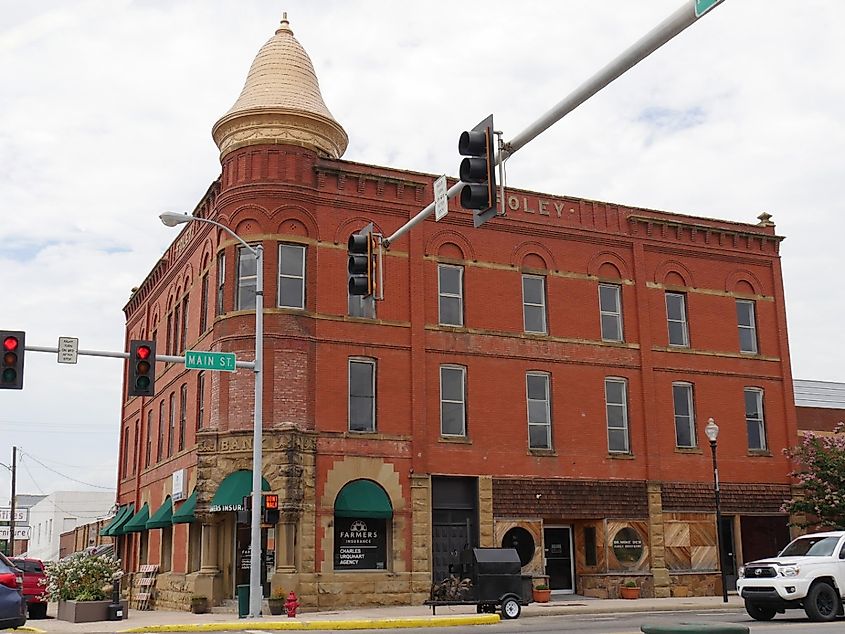 Close up of the Foley Building in Eufaula, Oklahoma.