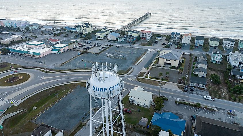 Aerial view of Surf City, North Carolina.