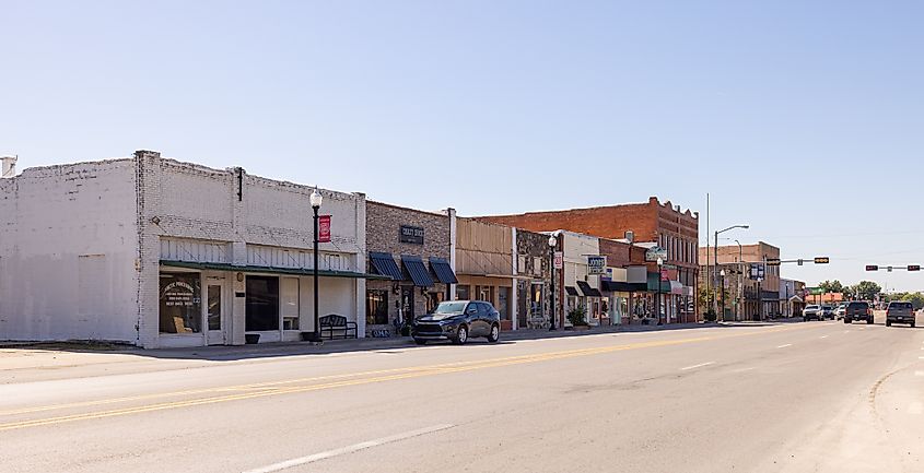 The old business district on Main Street in Davis, Oklahoma. Editorial credit: Roberto Galan / Shutterstock.com