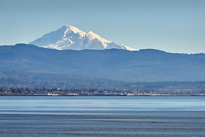 Mt Baker across Bellingham Bay, Washington.