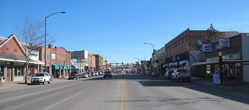 Lander Downtown Historic District, Lander, Wyoming. Looking east on Main Street from Fourth Street.