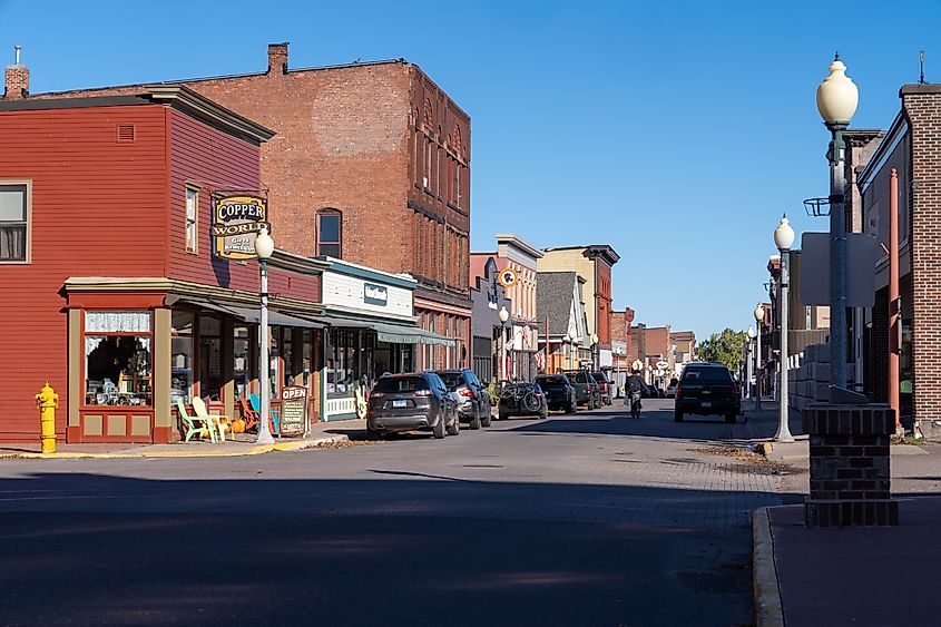 Downtown scene and streets of historic Calumet, Michigan