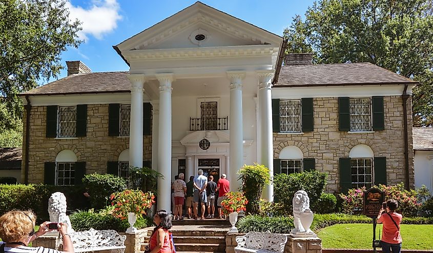 Tourists visit Elvis Presley's Graceland Mansion in Memphis, Tennessee.