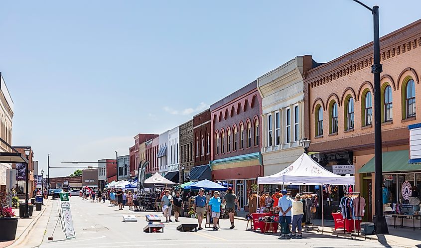 A busy day on Main Street in Elkin, North Carolina.