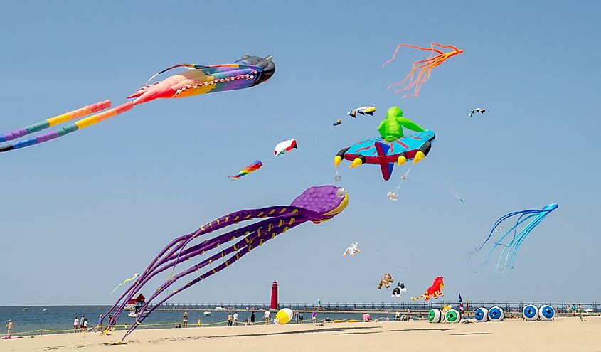 Michigan Kite Fest, an annual event at the Grand Haven State Park