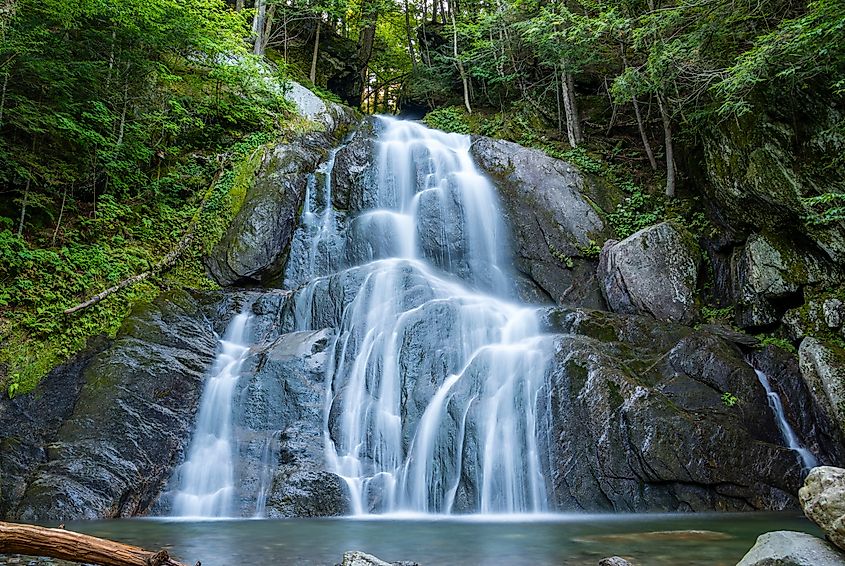 Colorful image is of the Moss Glen Falls along Rt. 100 in Granville, Addison County, VT , USA