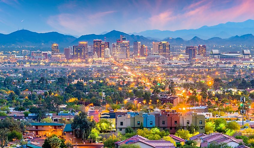 Phoenix, Arizona, USA downtown cityscape at dusk.