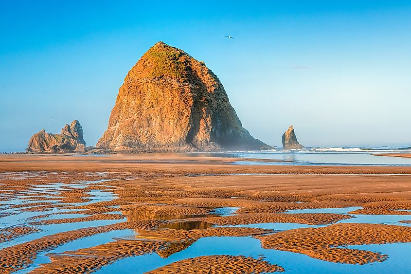 Cannon Beach reflections at low tide, Haystack Rock.