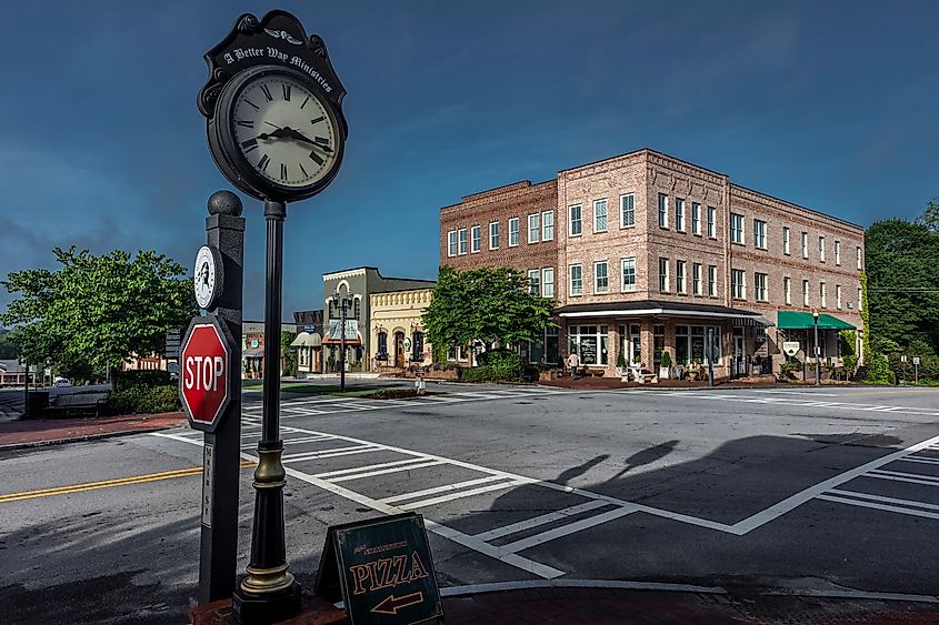 The historical downtown core of Senoia, Georgia.