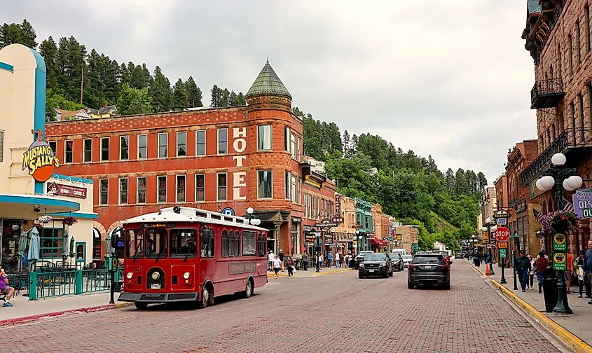 The vibrant Main Street of Deadwood, South Dakota