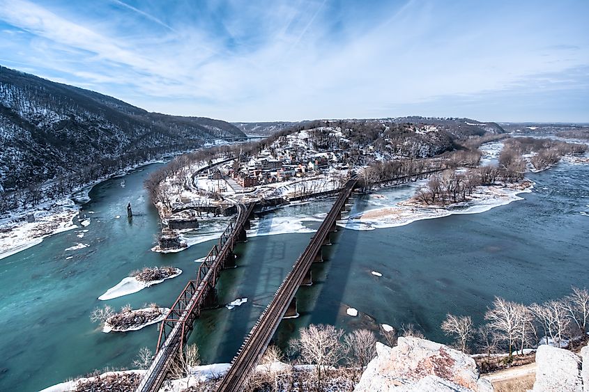 Aerial view of Harpers Ferry, West Virginia