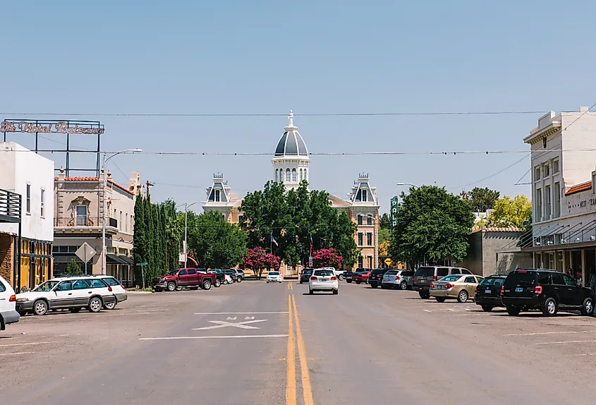 A view of the courthouse building in Marfa, Texas.
