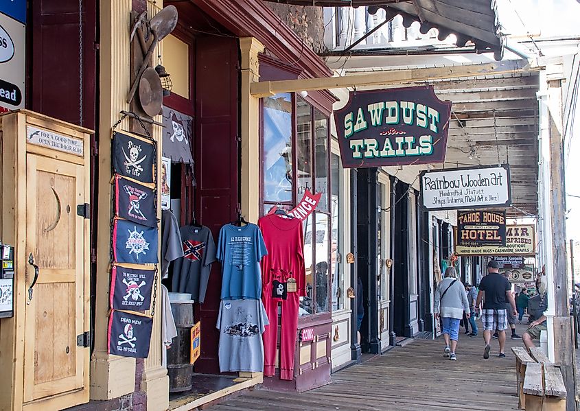 Local businesses, including souvenir stores in Virginia City, Nevada