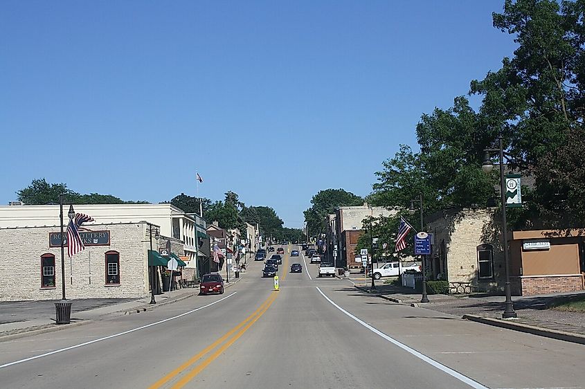 Downtown Cambridge, Wisconsin, in the summer.