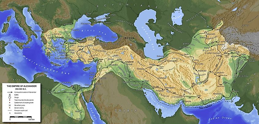 Map showing the massive empire of Alexander the Great
