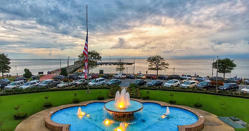 A beautiful park and pier in Fairhope, Alabama on the shores of the Mobile Bay.