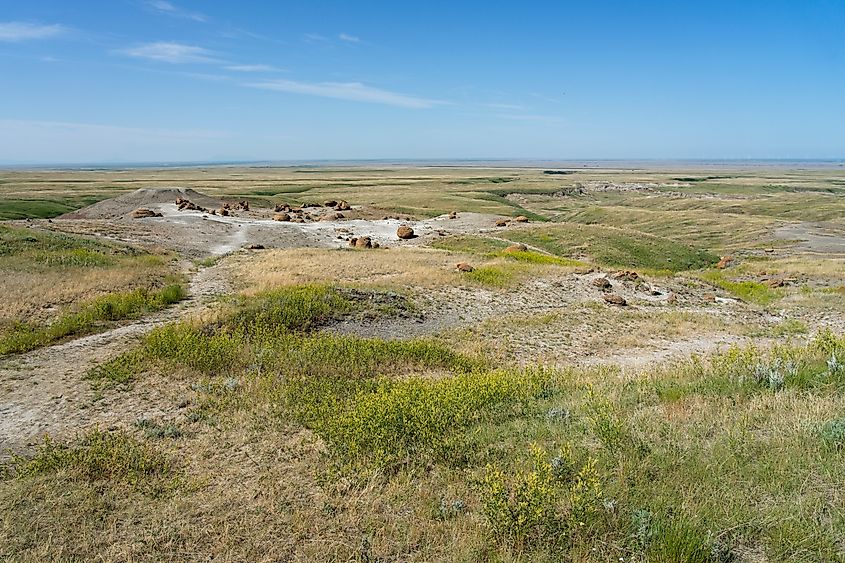 Red sandstone boulders in Red Rock Coulee Natural Area, southern Alberta, Canada