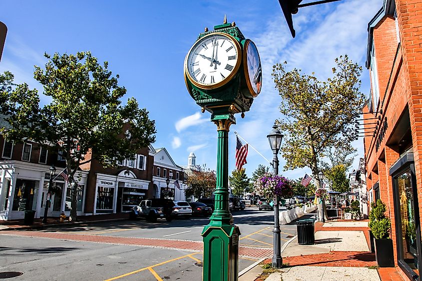 The beautiful Elm Street in downtown New Canaan, Connecticut