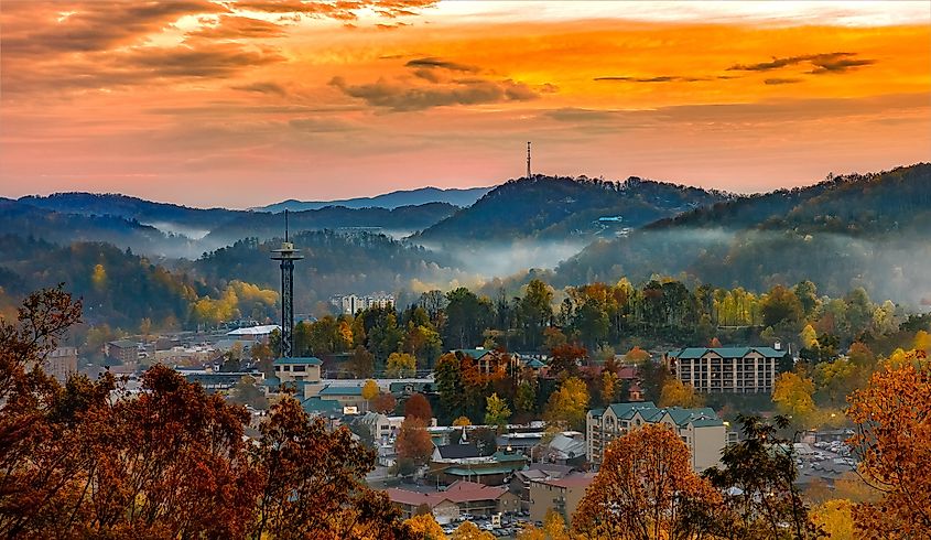 Cityscape of Gatlinburg, Tennessee in the Smoky Mountains