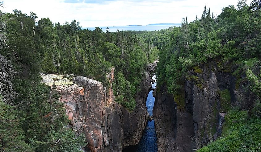 Aguasabon falls in Terrace Bay, Ontario waterfalls and canyon leading to Lake Superior.