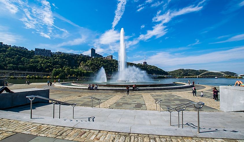 Summer Landscape of Point State Park Fountain in Pittsburgh, Pennsylvania