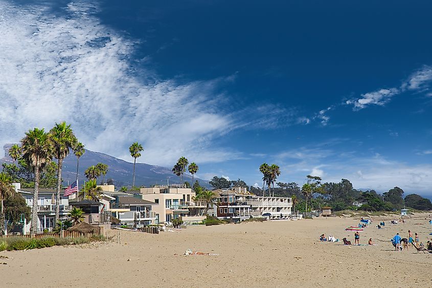 People enjoying on the beach in Carpinteria, California, on Labor Day