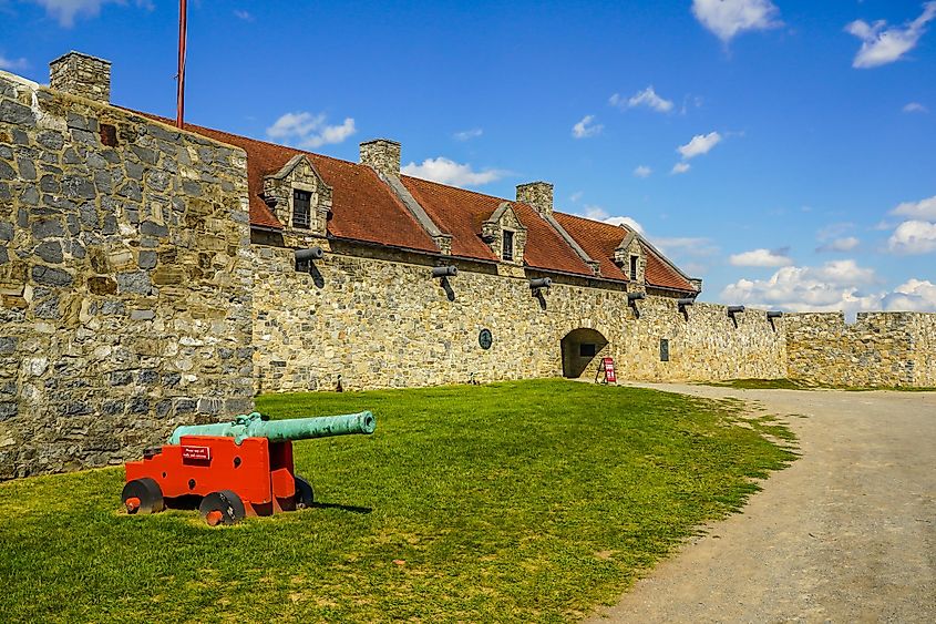 Exterior wall and cannon at the historic Fort Ticonderoga in Upstate New York