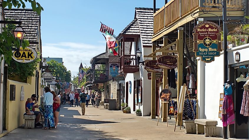 Tourists on St George Street in St. Augustine, Florida.