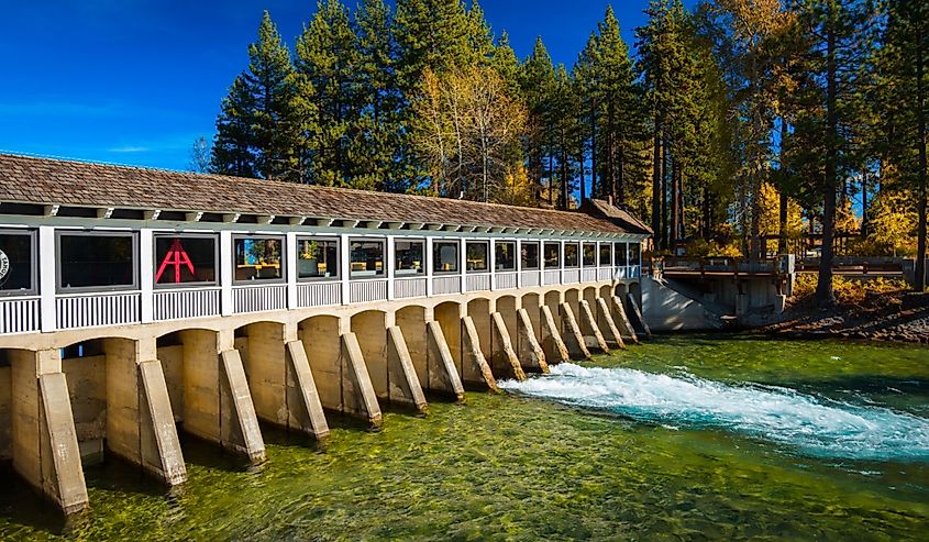 Tahoe City Dam on Truckee River, Lake Tahoe, California