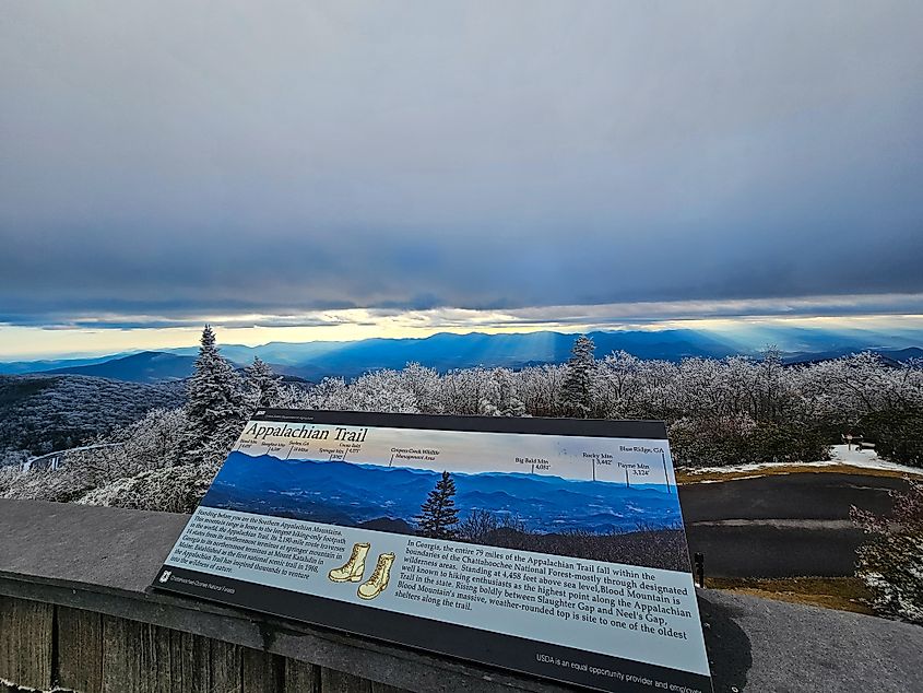 Informational signage from the observation deck at Brasstown Bald, the highest point in Georgia