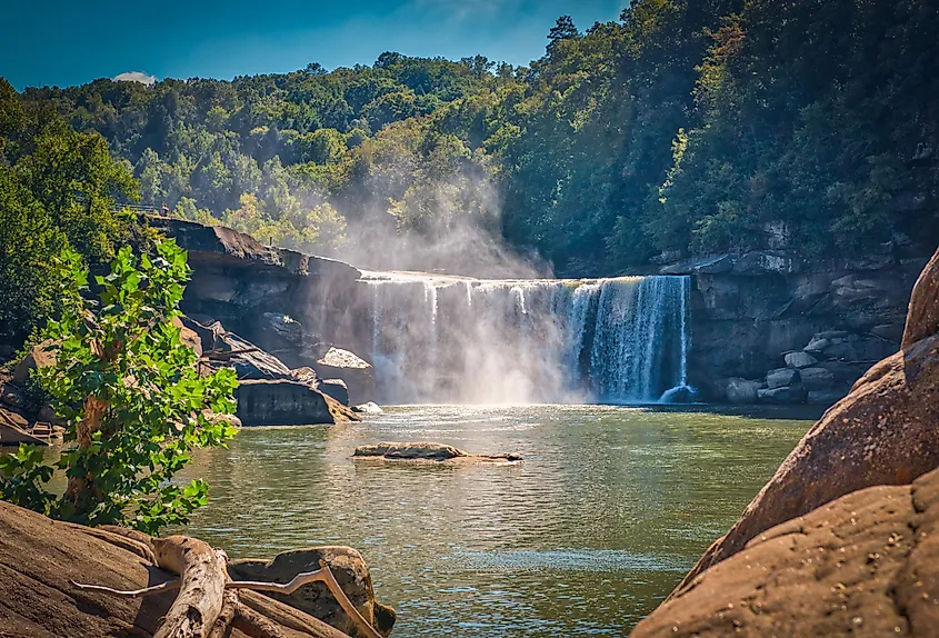 A misty view of Cumberland Falls State Park near Corbin, Kentucky.