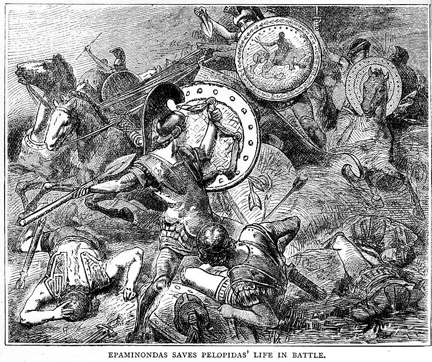 Epaminondas saves the life of Pelopidas in battle.