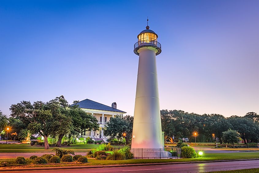 Biloxi, Mississippi, USA Light House at dusk.