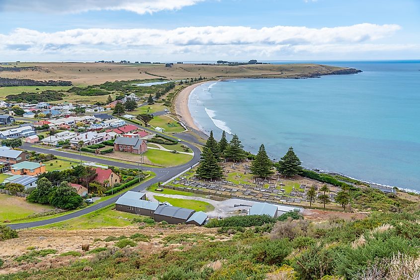 Aerial view of a beach at Stanley, Australia.
