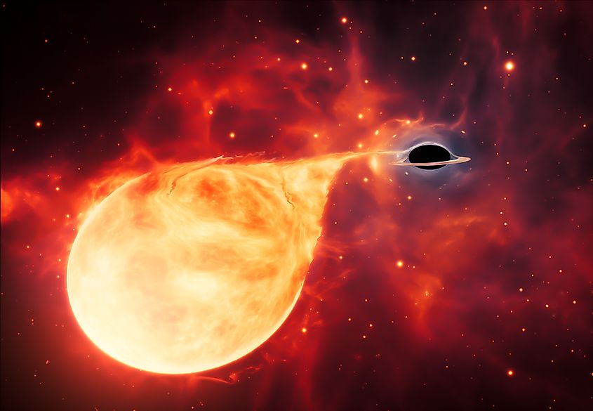 This artist’s impression depicts a star being torn apart by an intermediate-mass black hole. Image Credit ESO via Wikimedia.