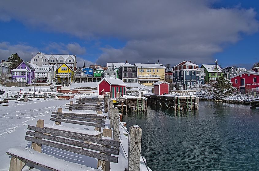 Scenic view of the waterfront in Lunenburg, Nova Scotia, Canada