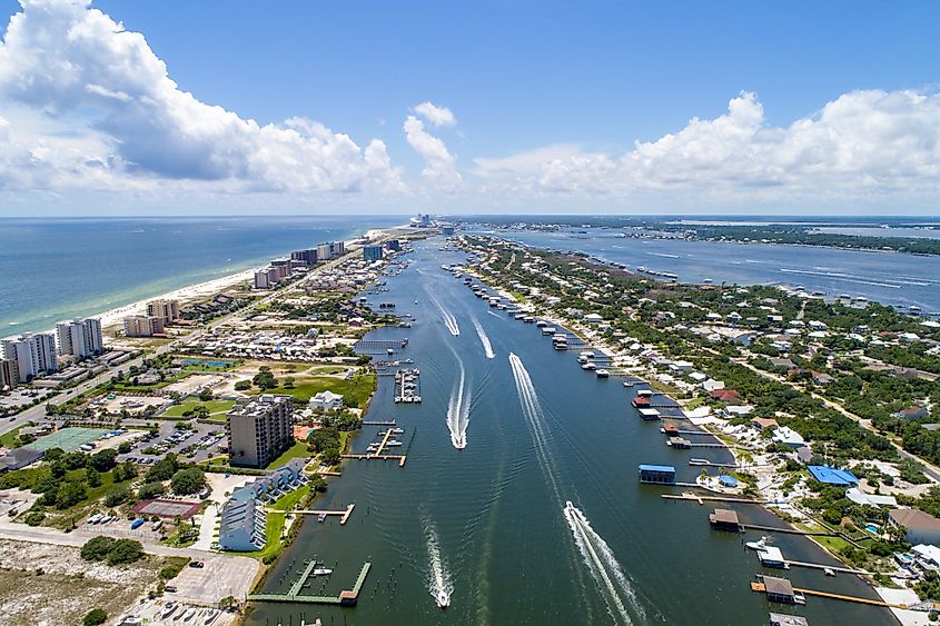 Aerial view of boats in Perdido Key beach, Florida