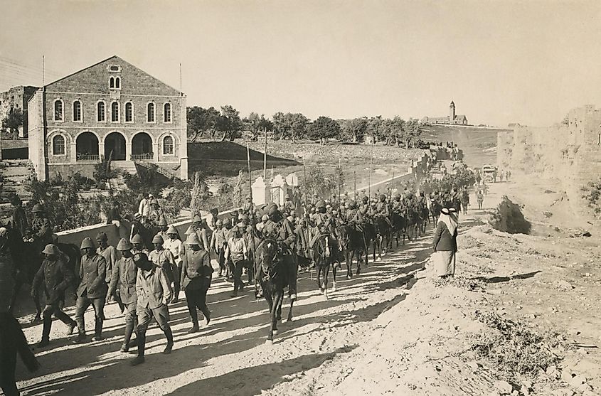 The British Empire, guarding captured Turkish officers, during World War 1 in the Middle East. Source: Shutterstock.com.