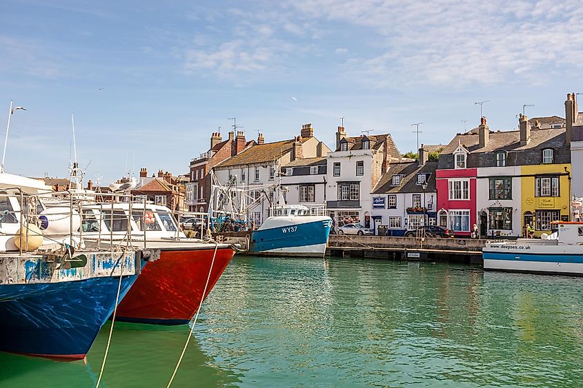 Boats moored at Weymouth harbour