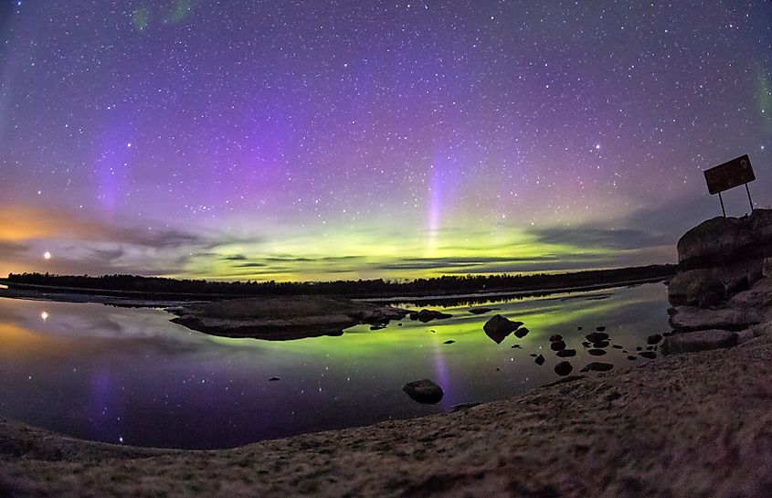 The Northern Lights over the skies of Voyageurs National Park in northern Minnesota.