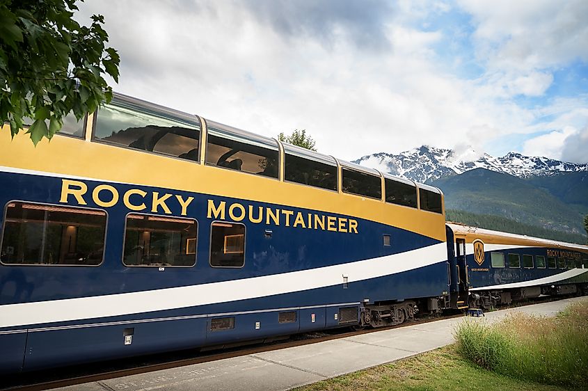 The Rocky Mountaineer parked at the Pemberton train station