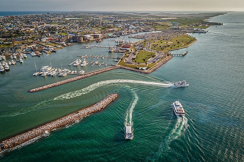 Aerial view of the marina in Port Aransas, Texas.