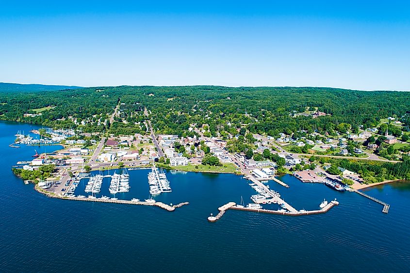 Aerial view of Bayfield, Wisconsin.