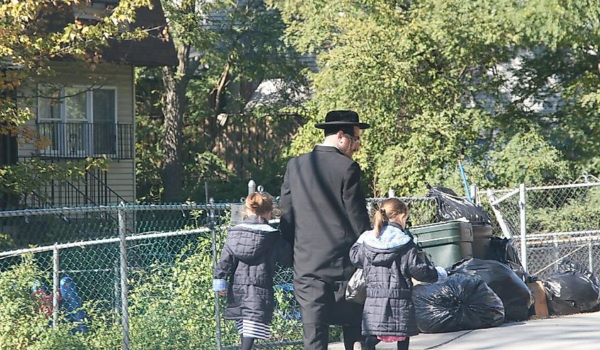 Kiryas Joel street scene, New York.