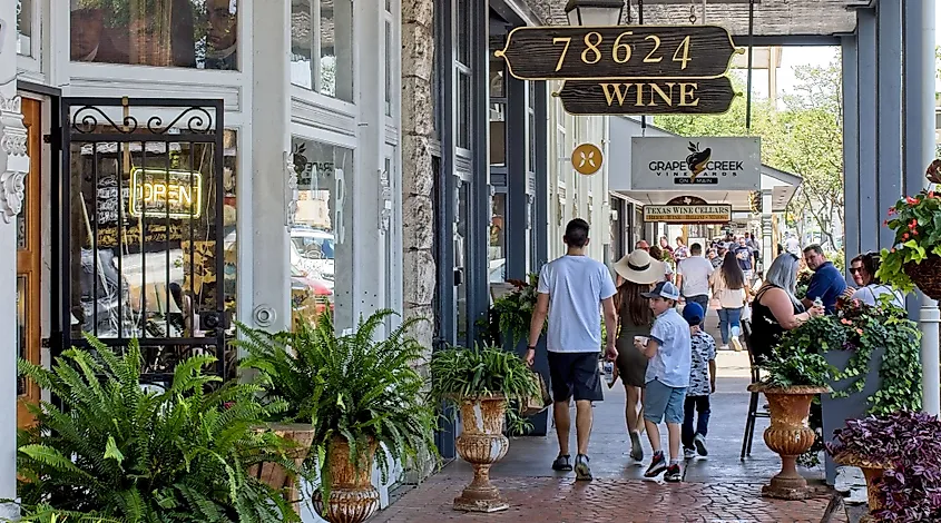 Downtown Fredericksburg, Texas, along Main Street.