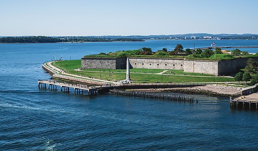 View of Fort Independence and Castle Island from the water.