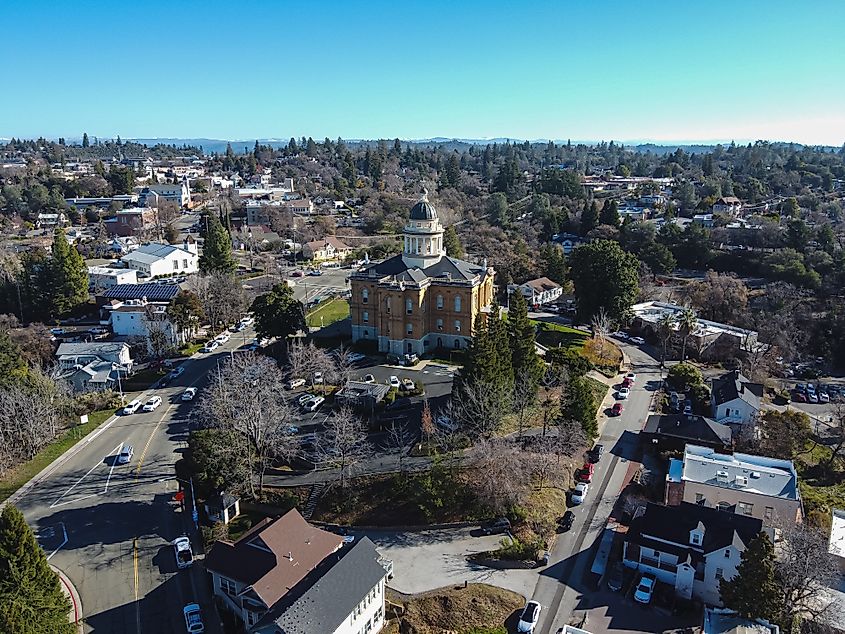 Aerial view of the courthouse in Auburn, California.