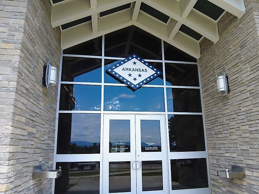 Blytheville, Arkansas, Arkansas Welcome center and sign. Editorial credit: Kirkam / Shutterstock.com
