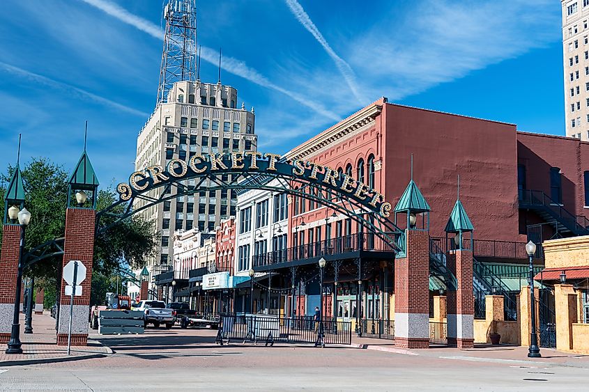 Historic Crockett Street Dining and Entertainment Complex located in Downtown Beaumont, Texas.