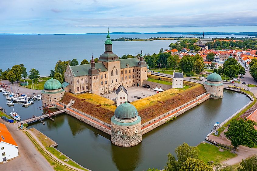 Aerial view of Vadstena castle in Sweden.